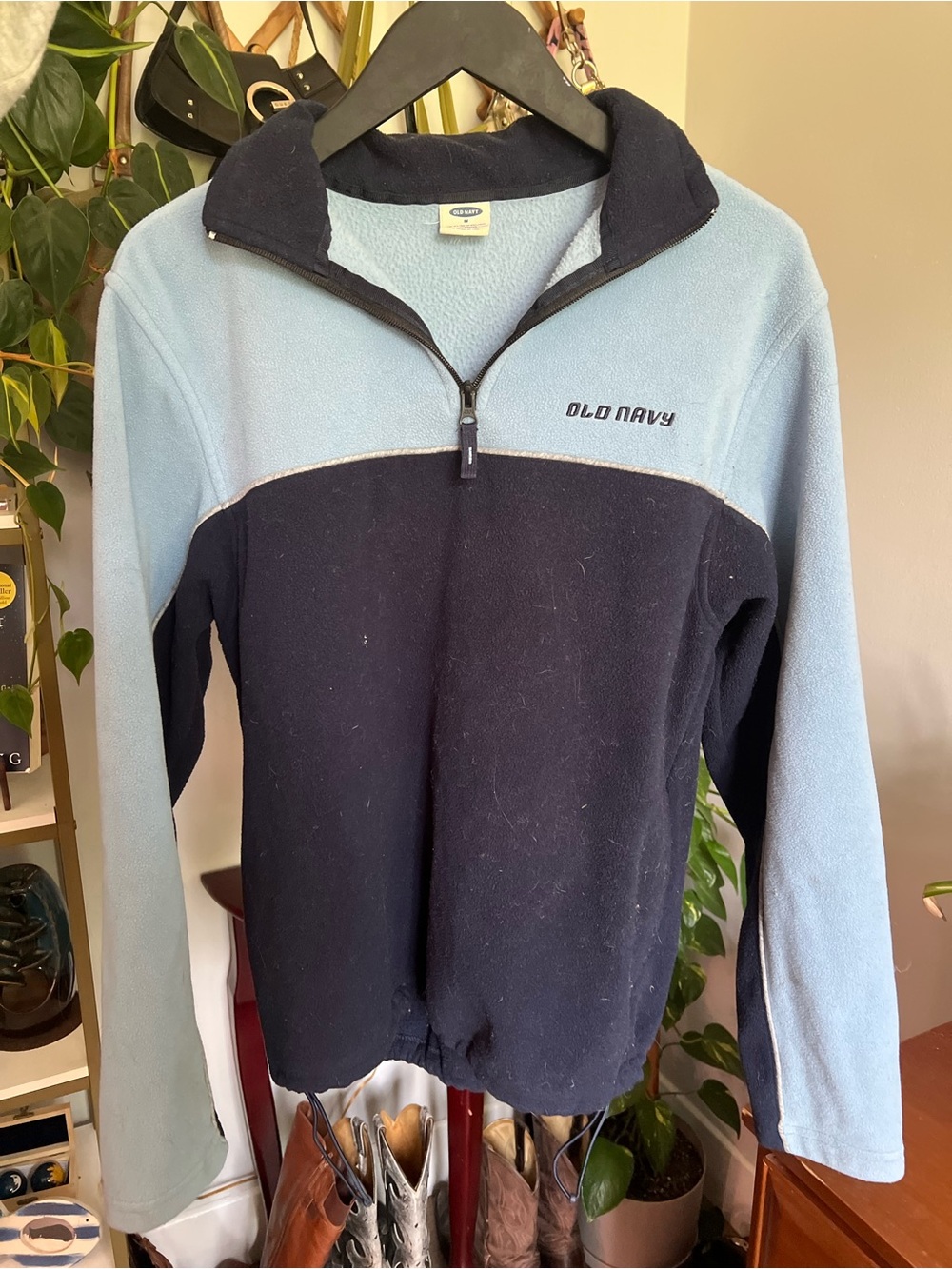 Old Navy Men's Half-Zip Fleece Sweater - Light Blue/Navy